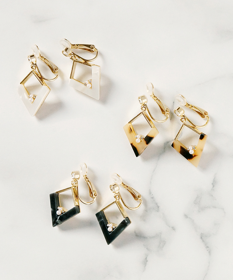 べっこう風ひし形パールimufuretイヤリング イヤリング 公式 Muk Online Shop 人気アクセサリー ジュエリー通販