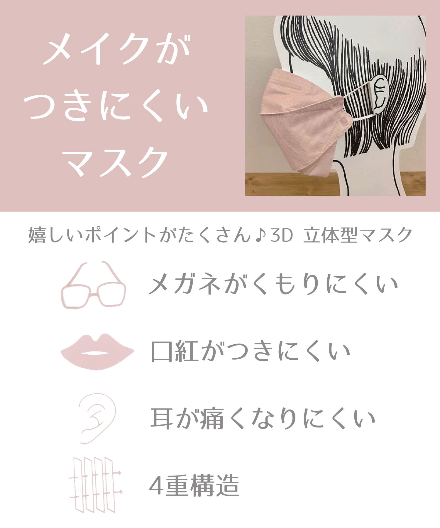 メイクがつきにくい3d立体マスク